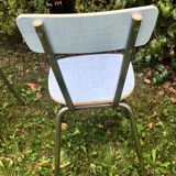 2 blue formica chairs