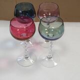 4 colored crystal stemmed glasses with twisted foot