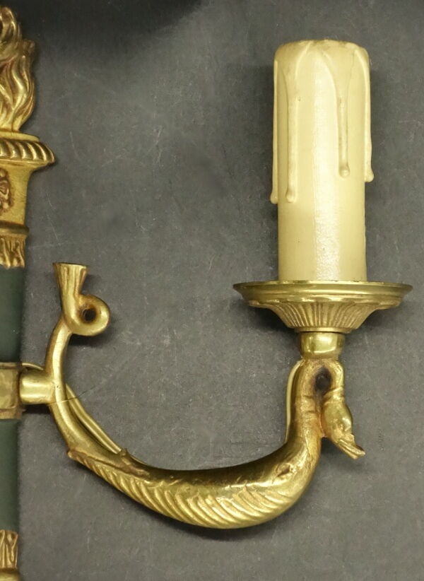 Pair of torchand and swan sconces, Empire style