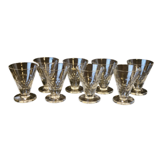 8 anciens verres 1930 Verrerie Doyen Belgique modèle Lido à facettes