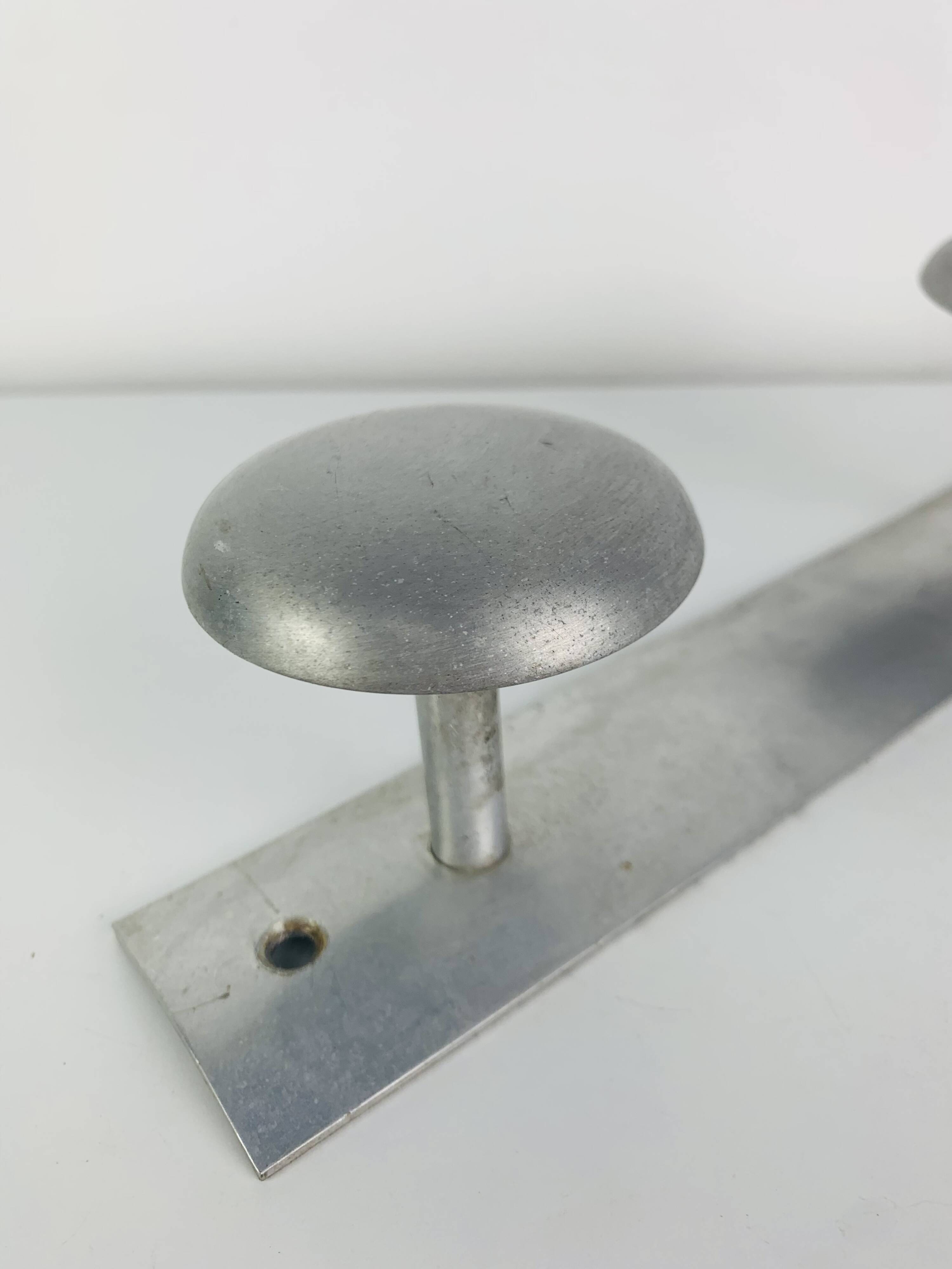 Wall-mounted aluminium coat hook, double hook, 1960s
