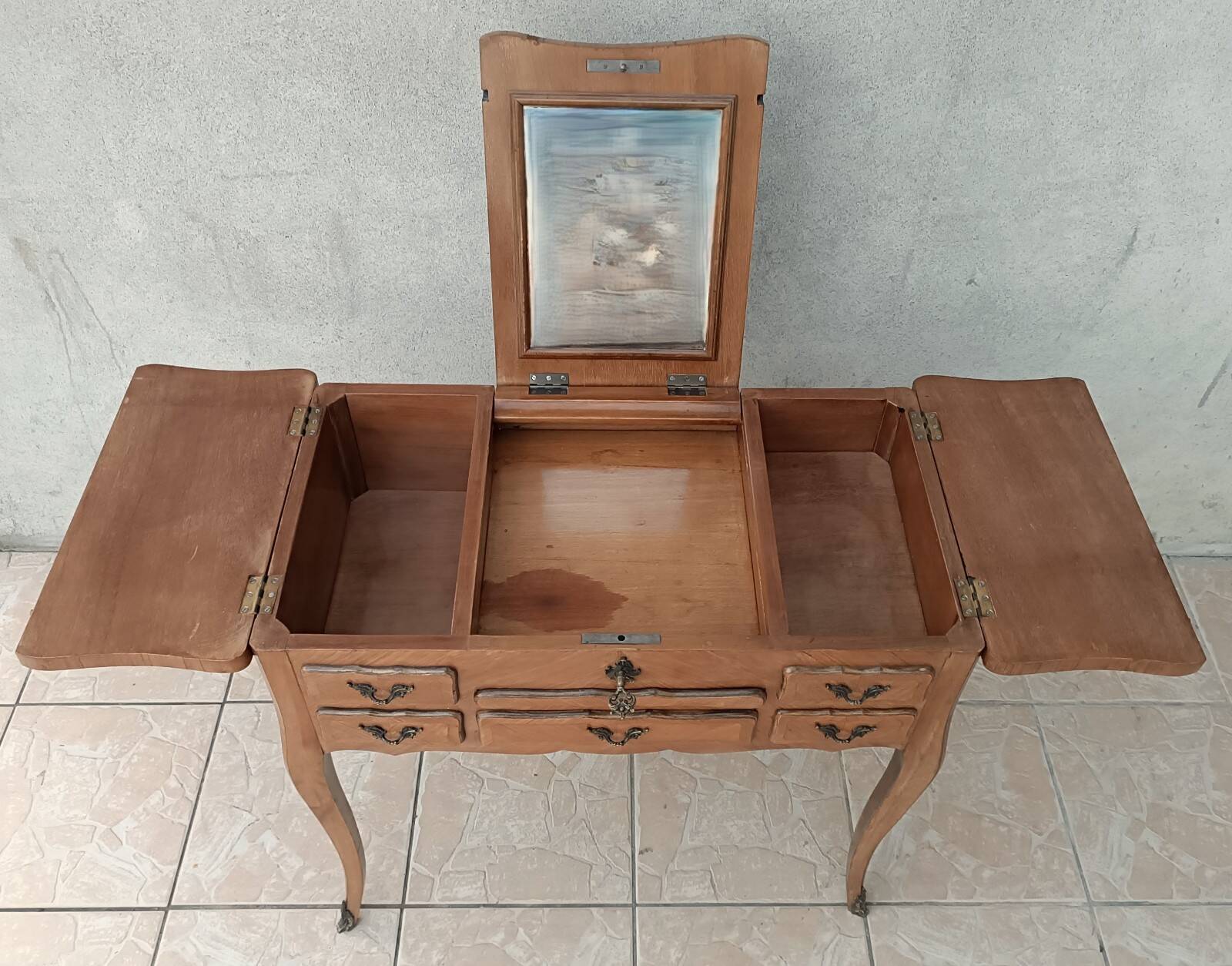 Louis XV style work table in walnut veneer