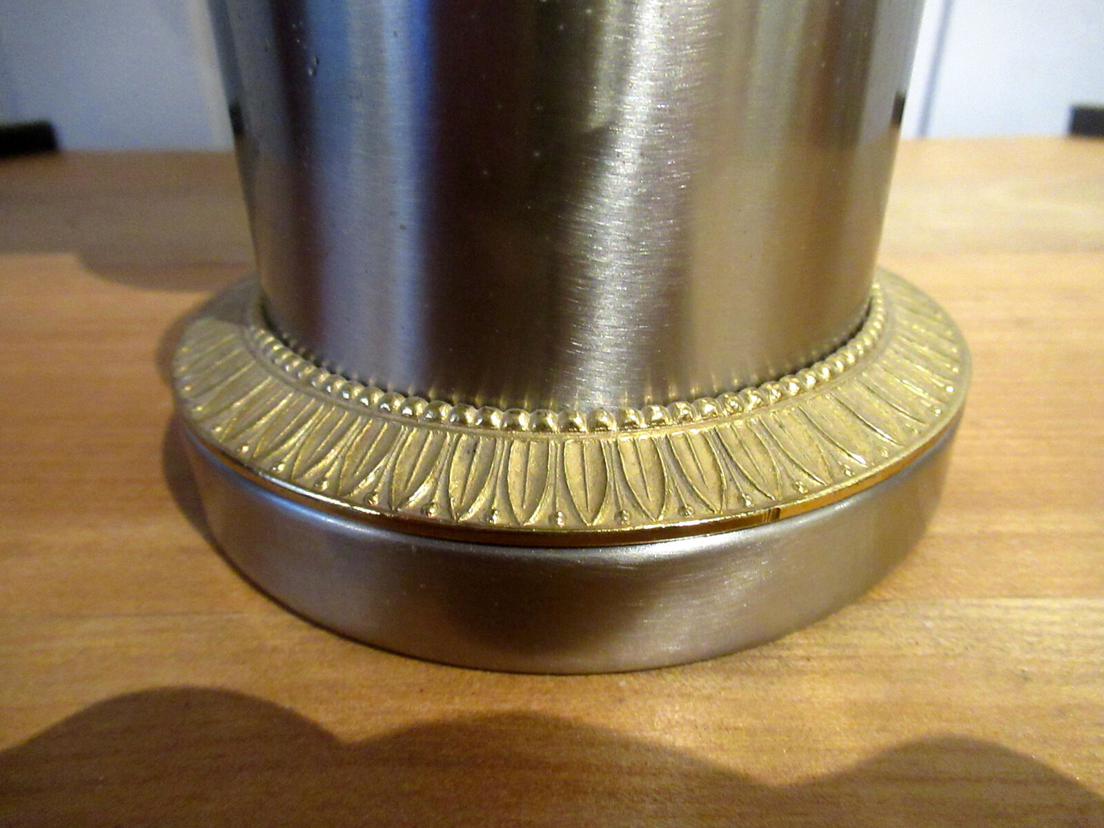 Vintage lamp, steel and brass. Pig bladder lampshade