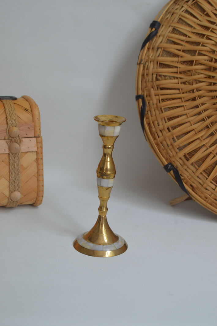 Candle holder in mother-of-pearl and brass