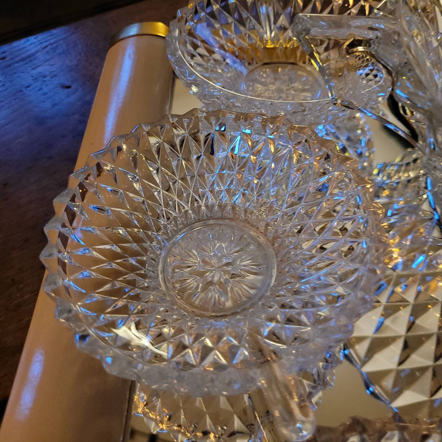 Cut Glass Dessert/Punch Bowls - Diamond Style