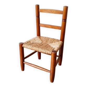 Chaise enfant vintage en bois et paille