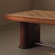 Art Deco table in oak and walnut with marquetry decoration, circa 1940.
