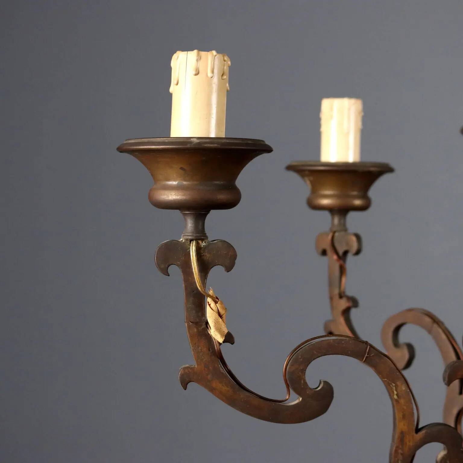 Antique bronze metal chandelier with 6 lights, Netherlands, 20th century.