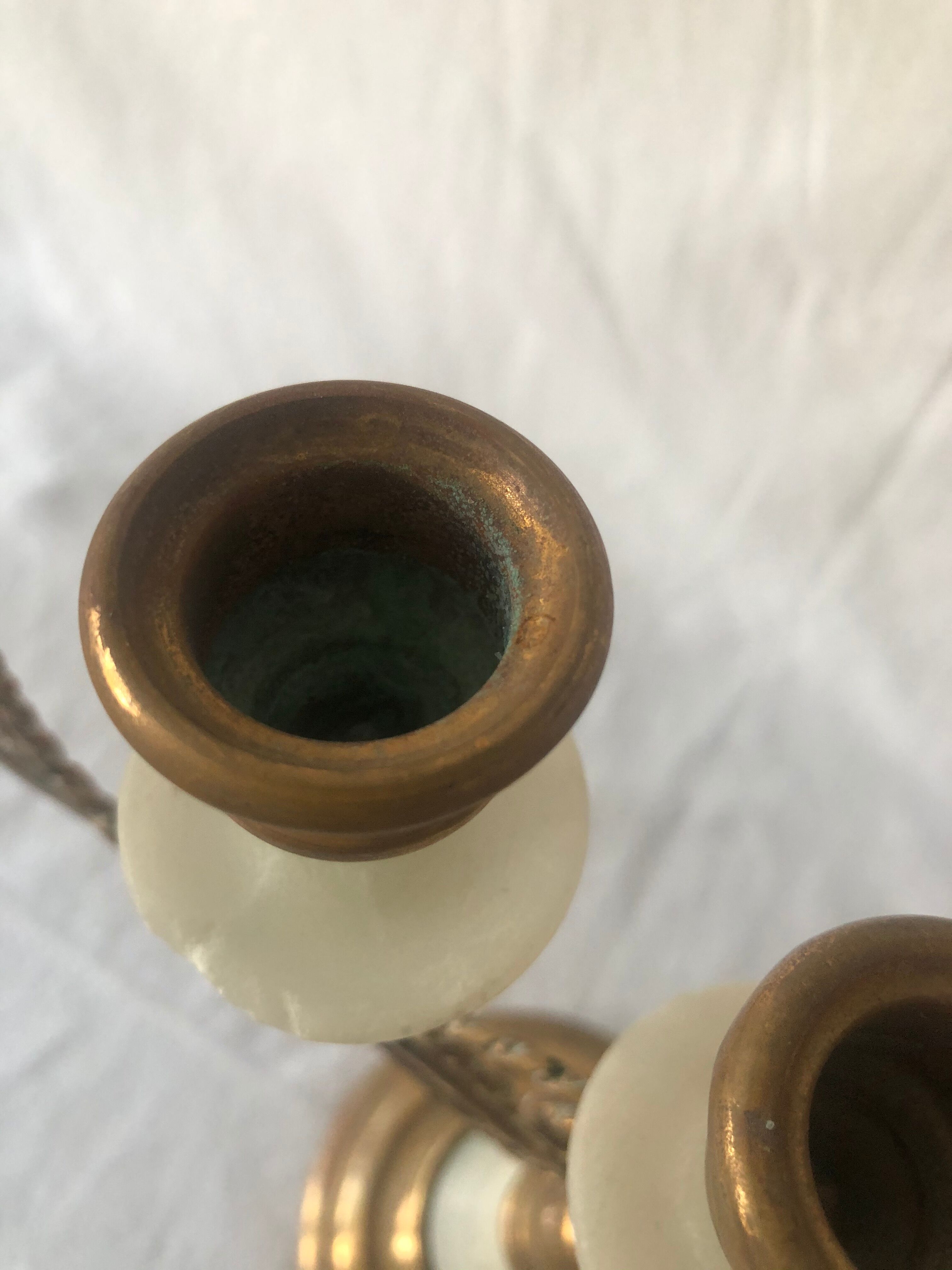 Mid-century 7-branch alabaster and brass candlestick