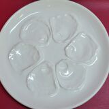 6 white oyster plates in Saint St Amand earthenware slip France