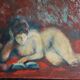 Old oil painting representing a nude