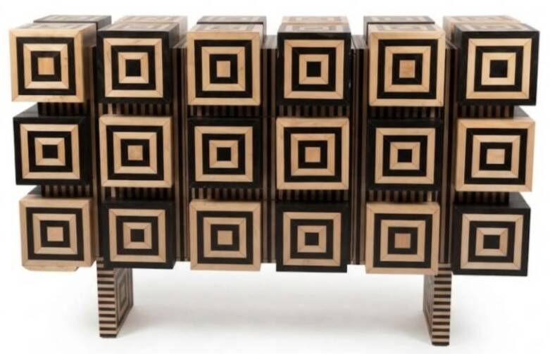 A low Art Deco buffet in two-tone relief marquetry.