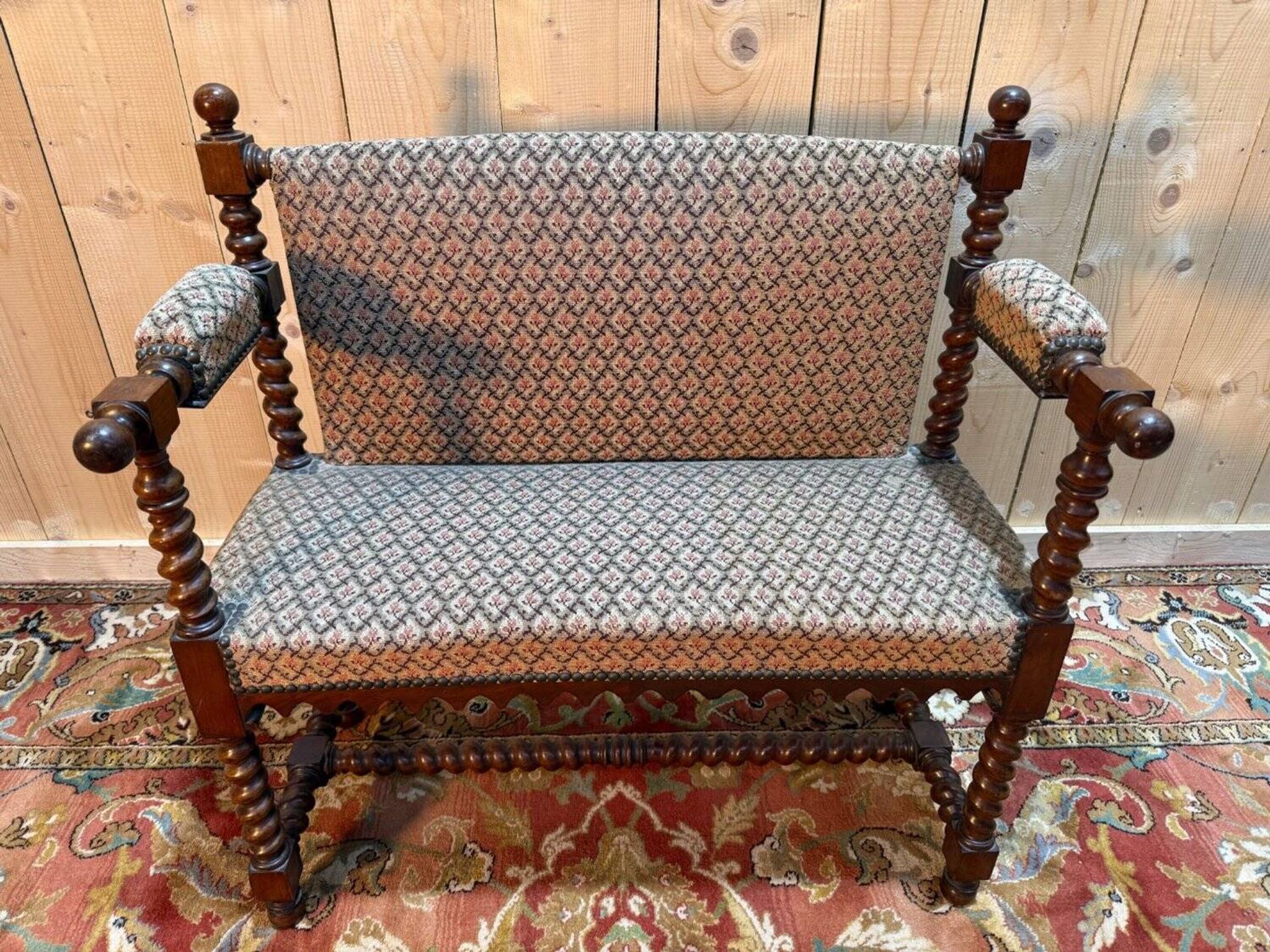 Petit banc d'office en acajou de style Louis XIII