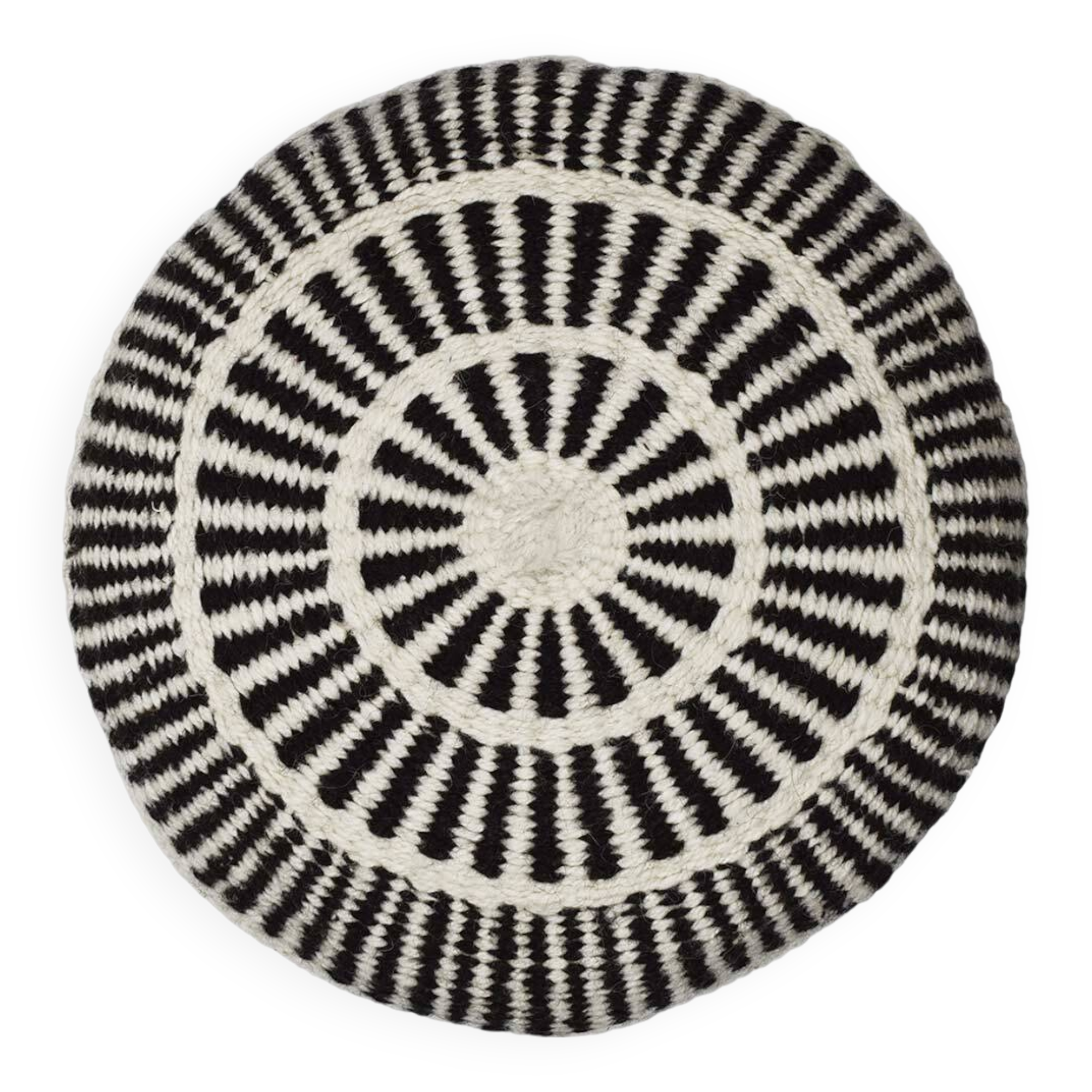 Coussin rond en laine à motifs blanc