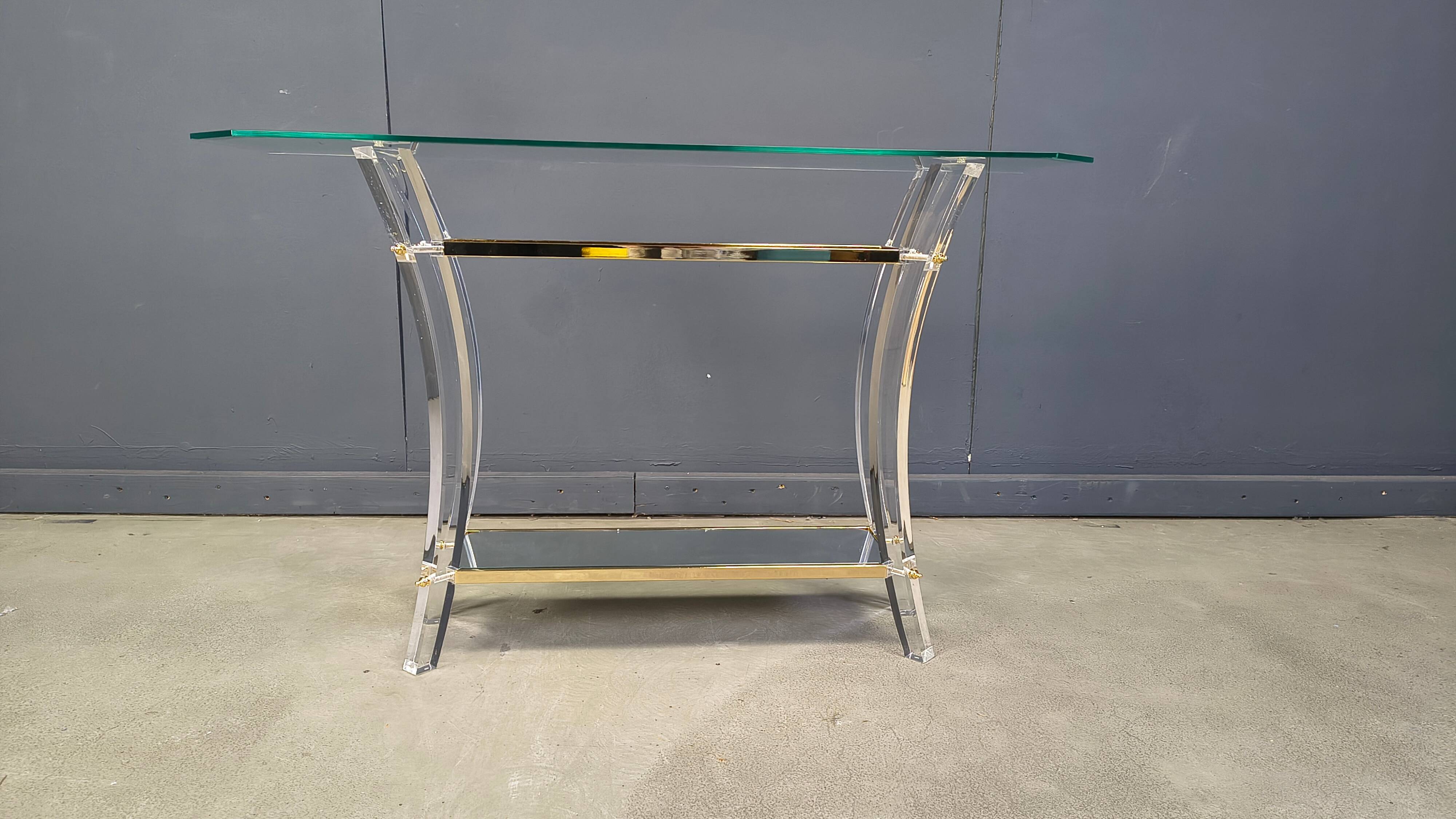 Brass and lucite console table, 1970s