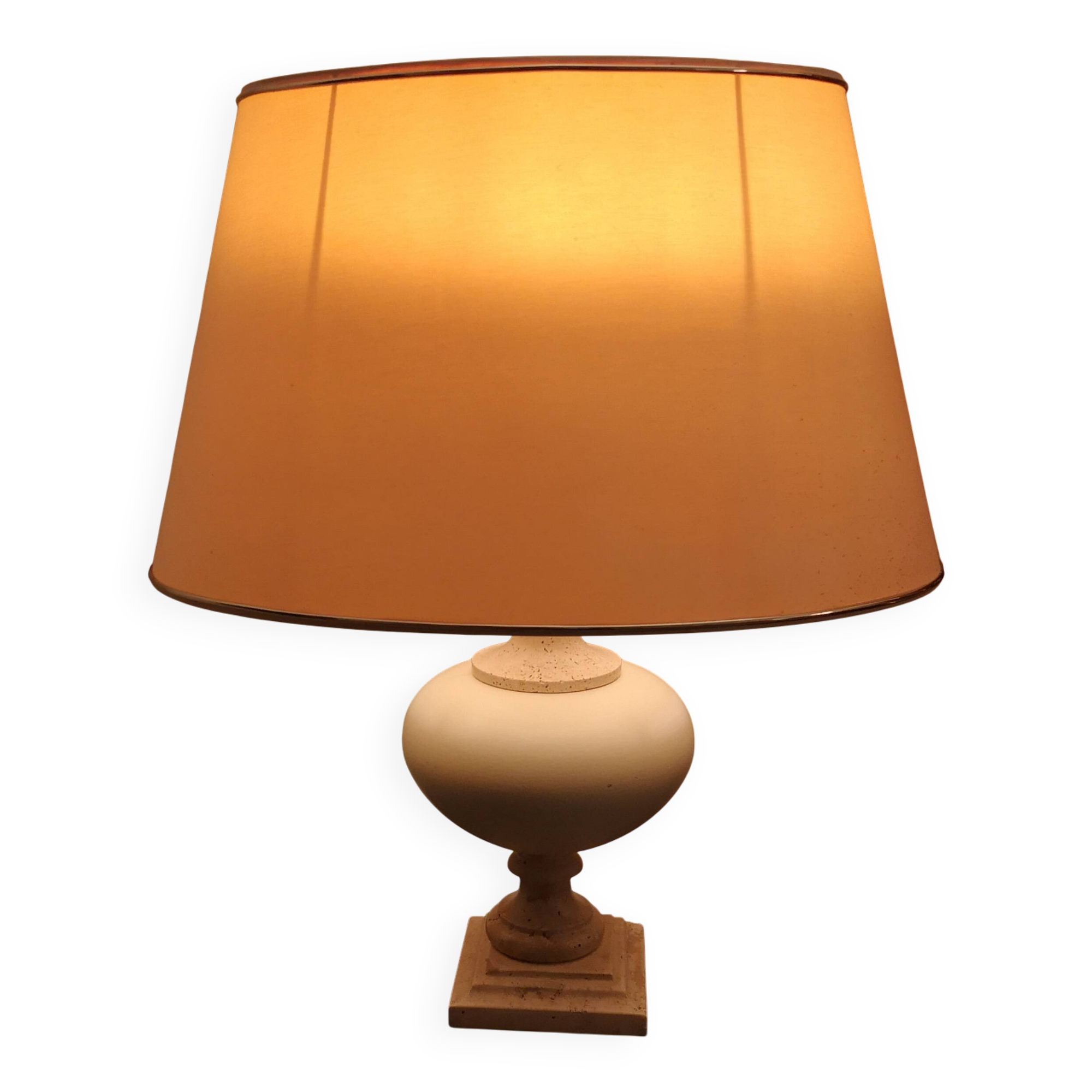 lampe moderniste circa 1970 en travertin et tôle laquée
