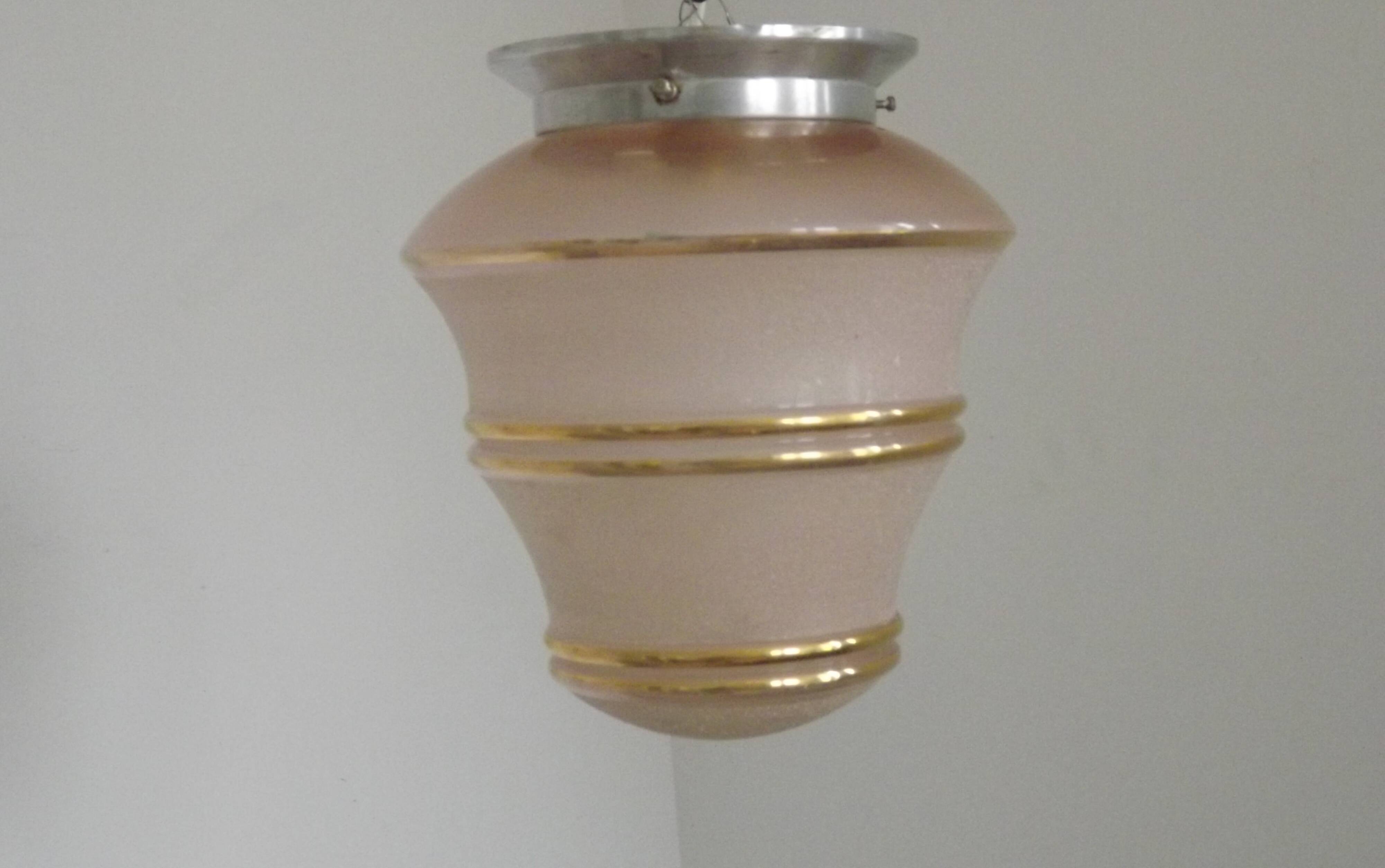 Ceiling light / Art Deco lamp in pink and gold with a glass shade - Silver Fitter