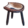 Wooden tripod stool, cowhide seat, 50s