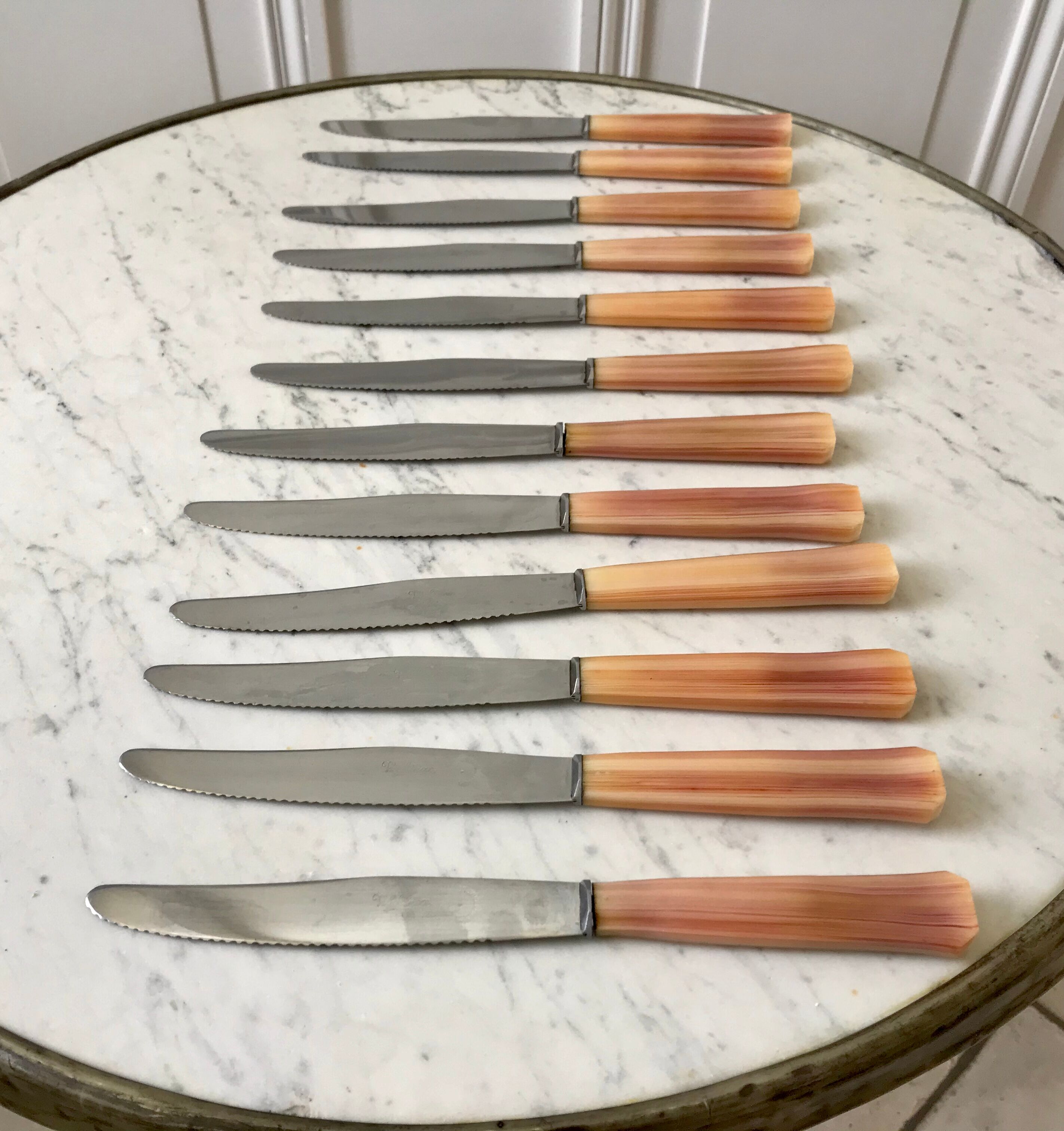 Set of 12 vintage horn knives 70s