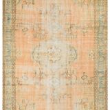Orange vintage turkish rug, 6x9 feet vintage pastel orange carpet
