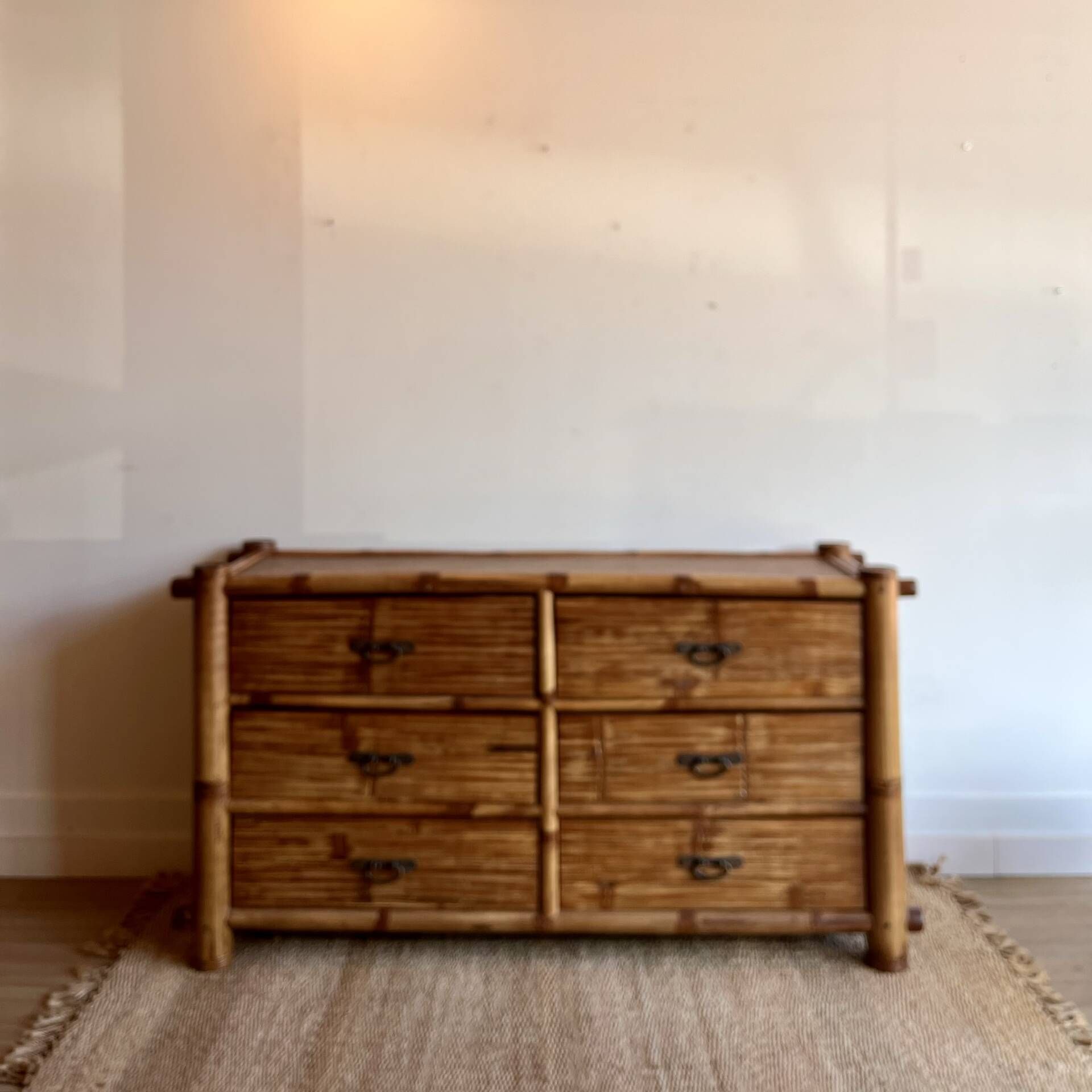 Commode sideboard vintage en bambou à 6 tiroirs,