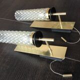 Pair of brass and glass wall lamps tube / vintage 60s-70s
