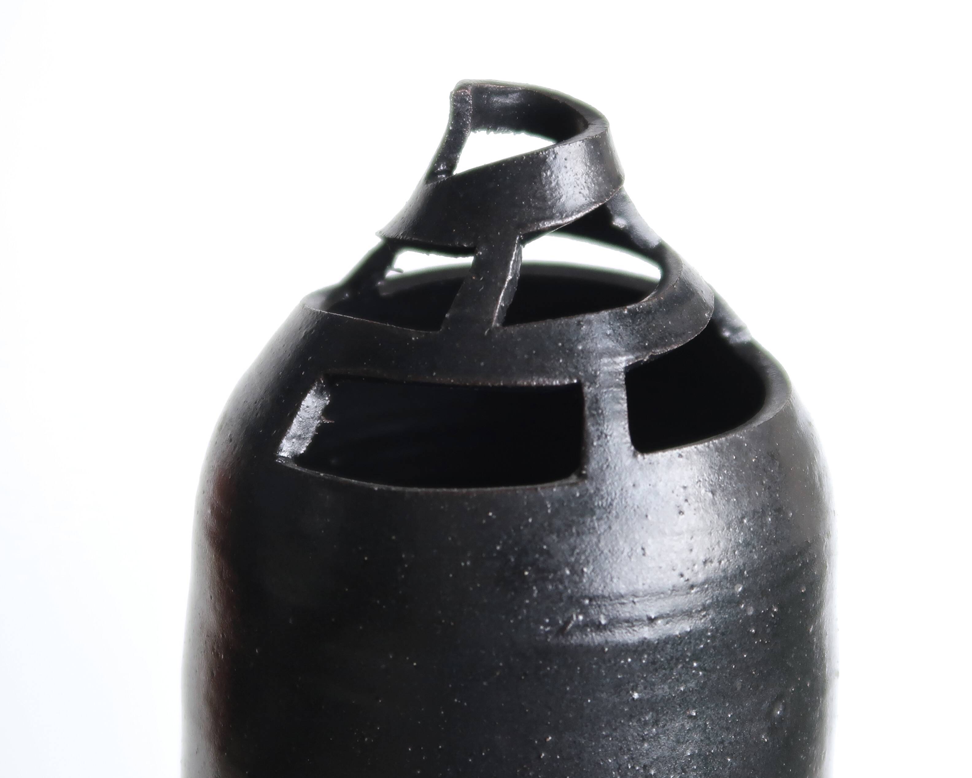 Black sculptural ceramic vase, 1970s