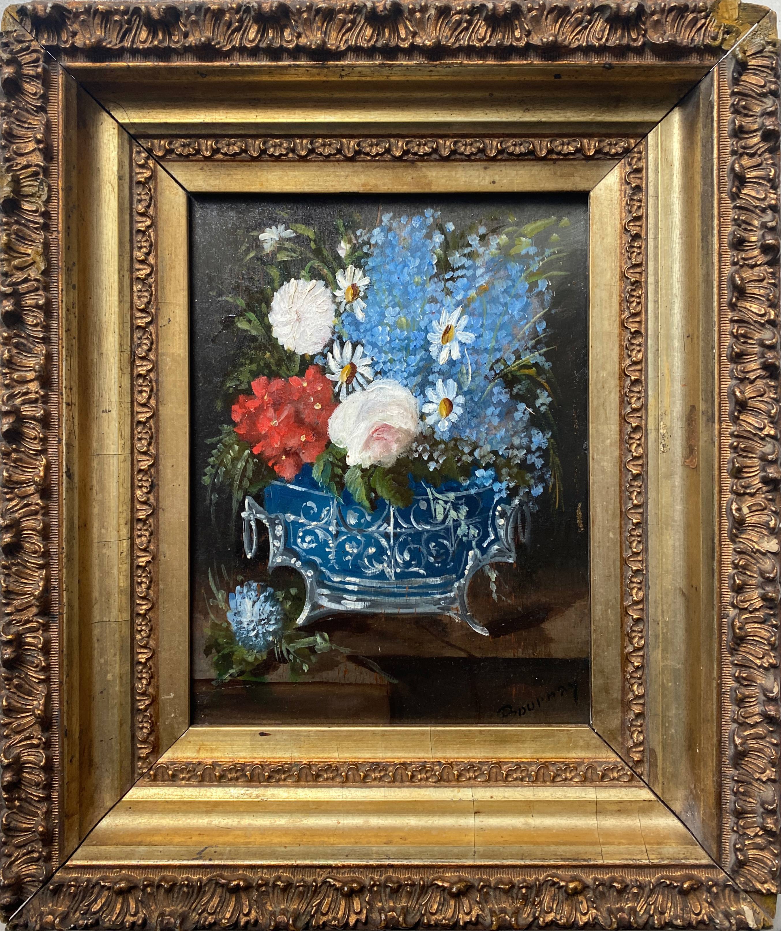 Hsp painting "still life with wild flowers" 19th century signed bournay + frame