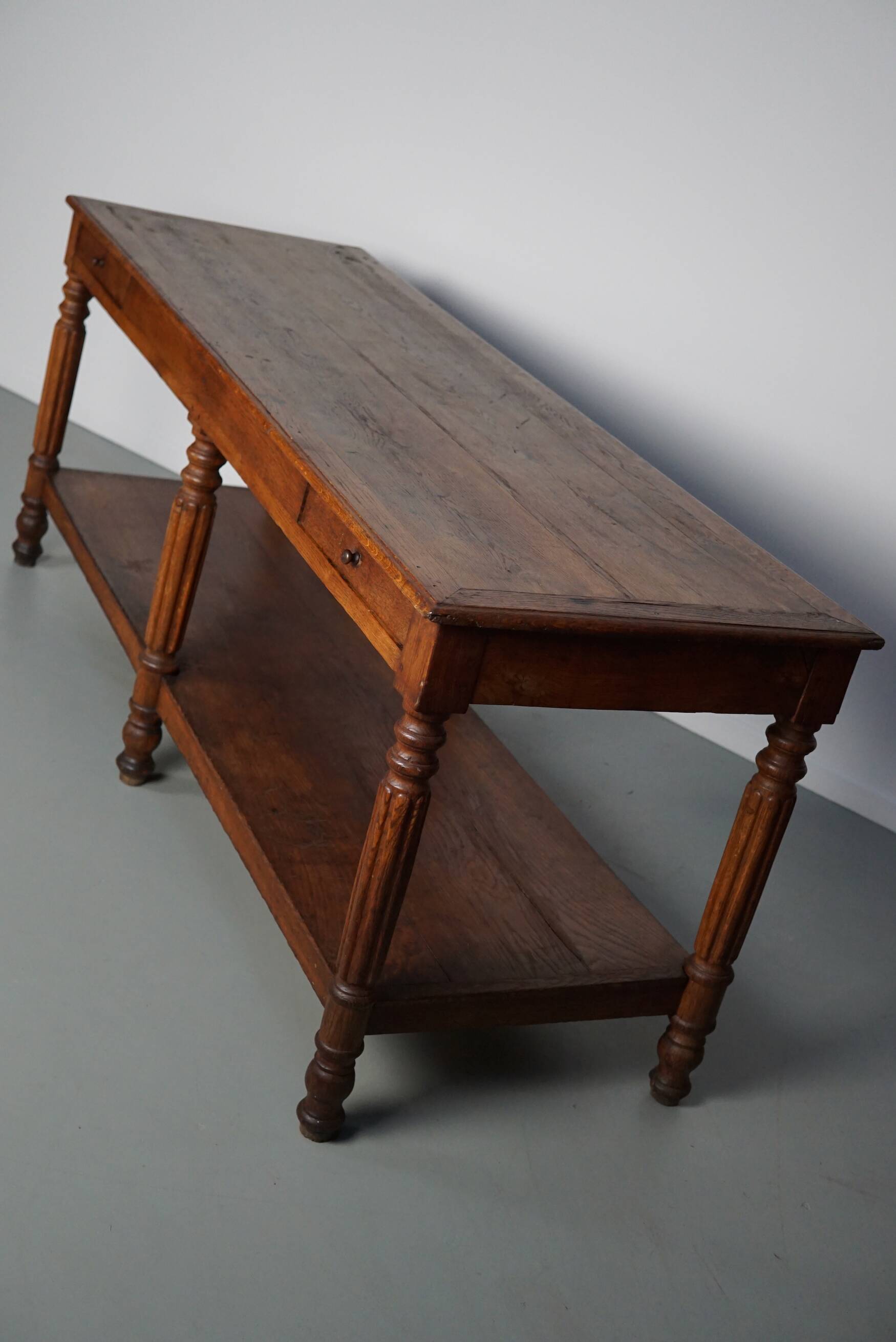 Antique oak 19th century French rustic console / drapers or side table