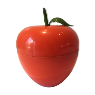 Seau à glace pomme en plastique orange vintage années 70'