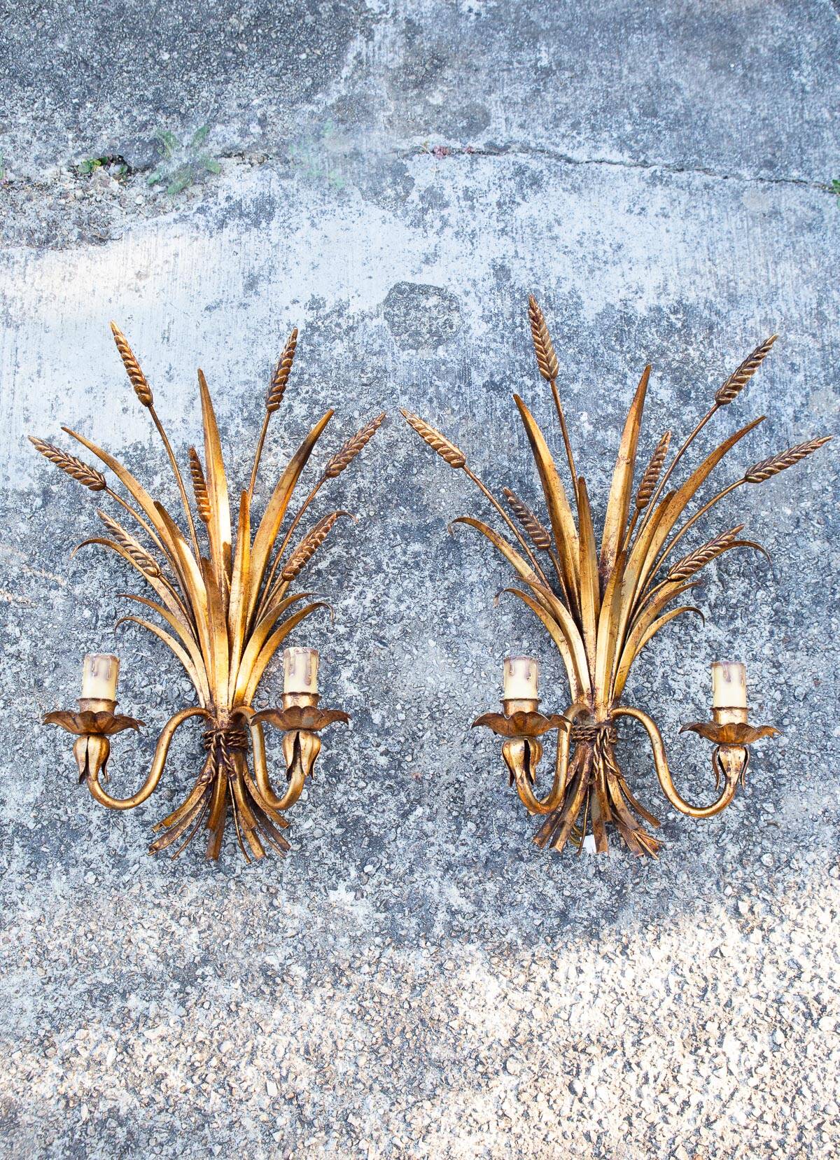 Paire d'appliques italiennes épis de blé datant d’environ 1960/70 (45 cm)