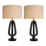Pair of table lamps in patinated bronze with black granite bases