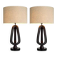 Pair of table lamps in patinated bronze with black granite bases