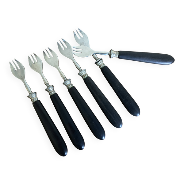 Set de 6 fourchettes à huitres 19e en bois d'ébène