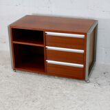 Storage unit by Henri Lesêtre & Claude Gaillard, solid wood, polished steel. France, circa 1970
