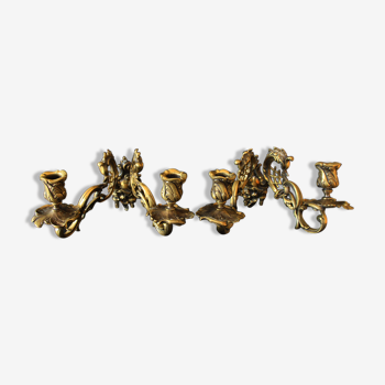 Paire d'appliques antique de piano Français bronze, bougeoirs, signé L Pinet 102, régence d’empire rococo