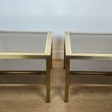 Pair of large square brass side tables