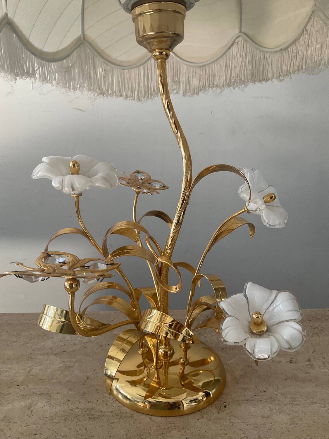 Vintage brass lamp with glass paste flower