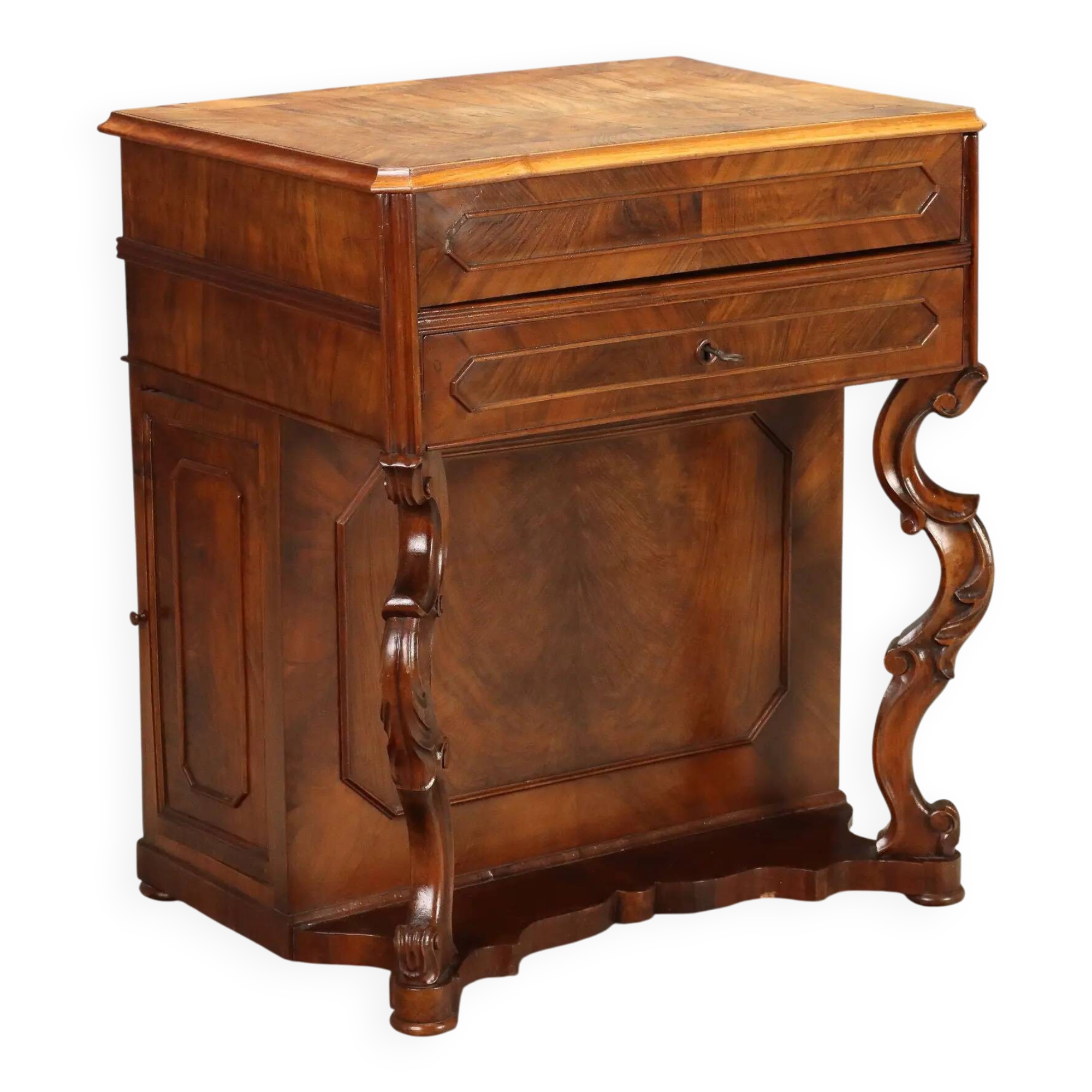 Coiffeuse ancienne Louis-Philippe en noyer et merisier, XIXe siècle