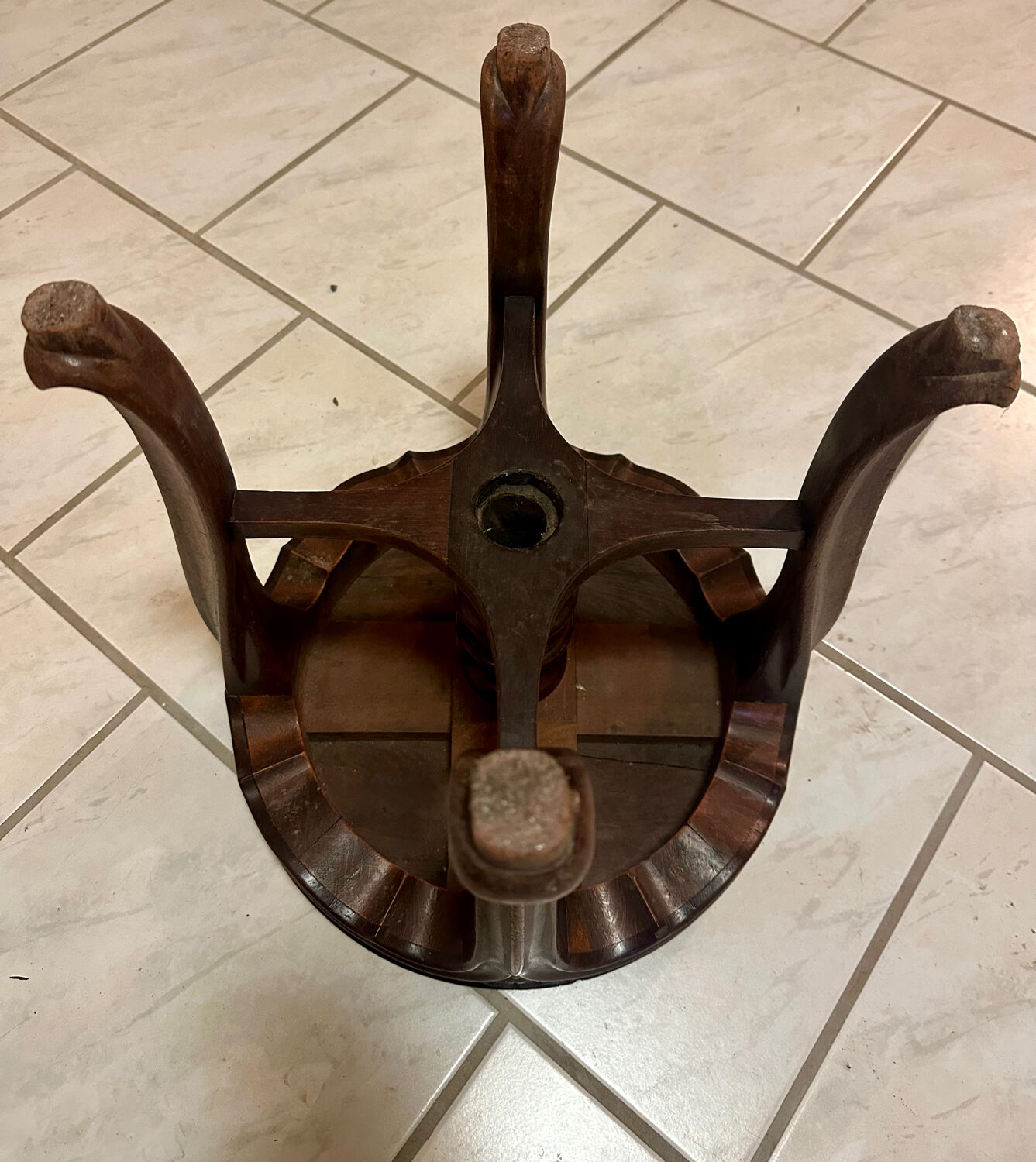 Antique Napoleon III adjustable piano stool and canvas