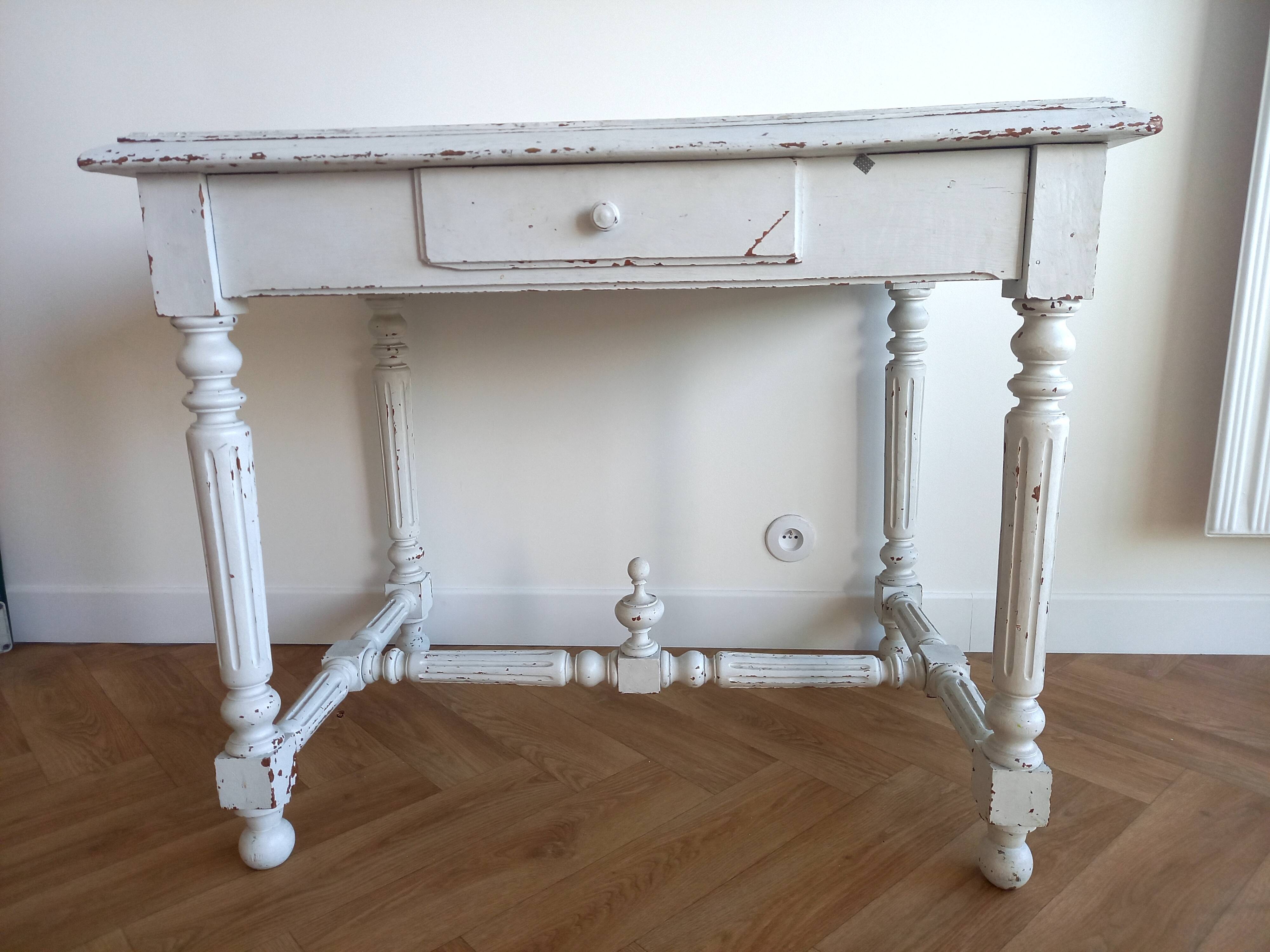 Henri II style desk in painted wood with trompe-l'oeil marble