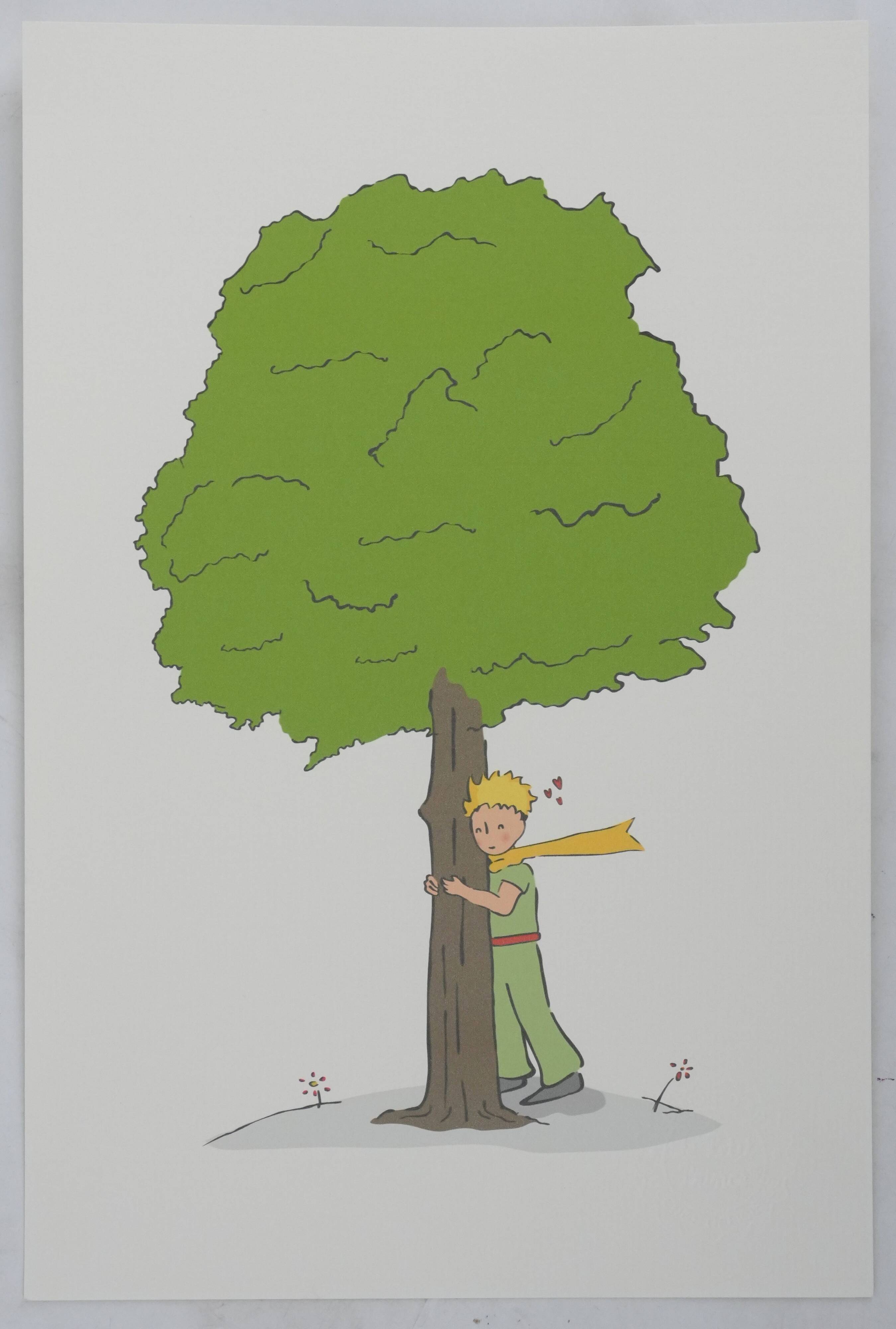 Antoine de Saint-Exupéry: Ecology, The Little Prince watches over the trees, lithograph