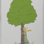 Antoine de Saint-Exupéry: Ecology, The Little Prince watches over the trees, lithograph