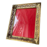 Vintage metal frame in gold colored brass 29.5 cm x 23 cm convex glass