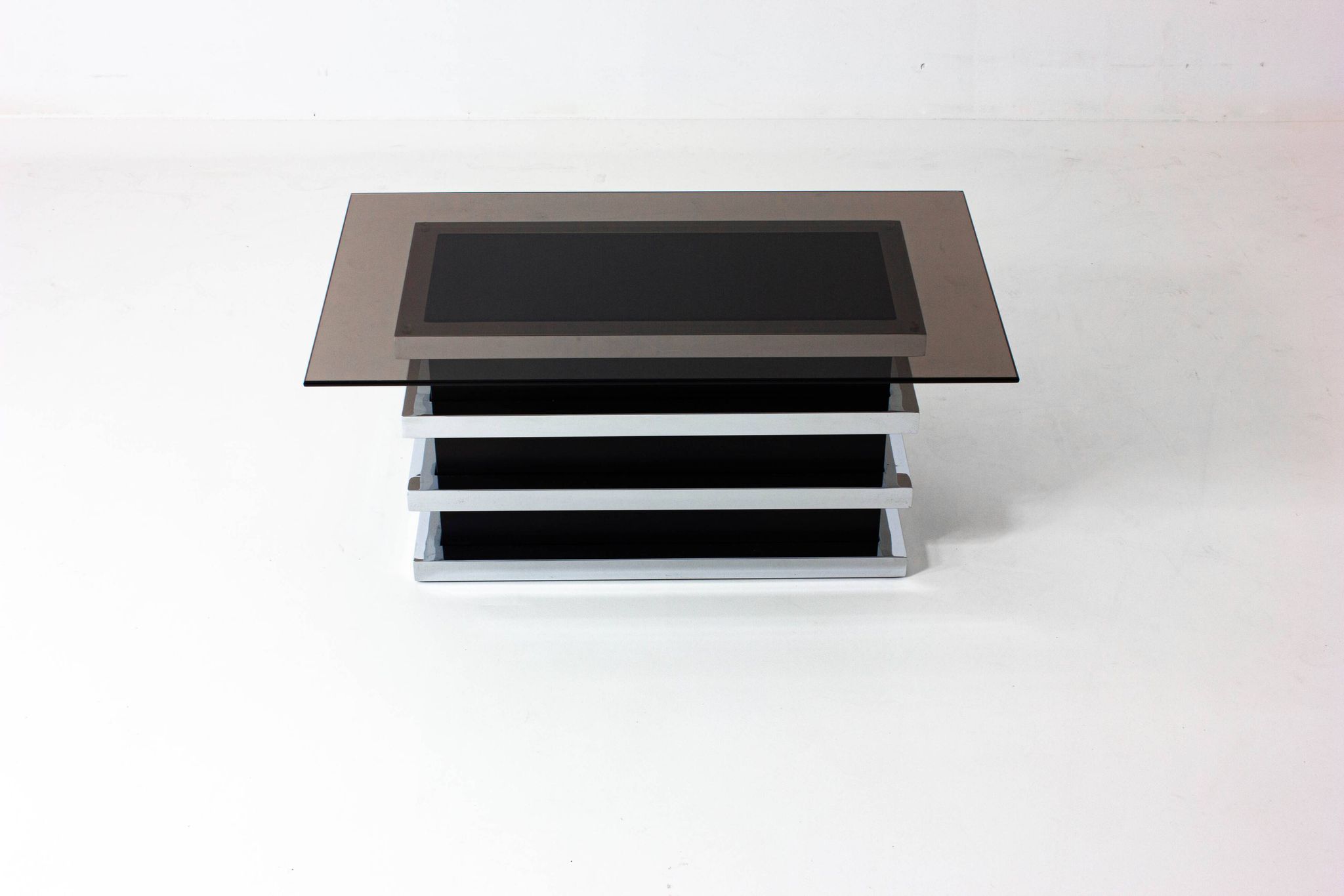 Table basse vintage noire et chromée par Belgo Chrom, 1970