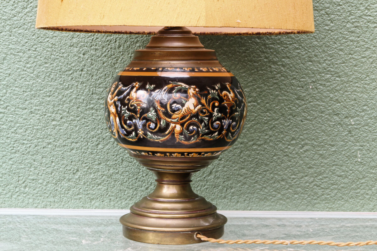 Gien lamp, brass and earthenware