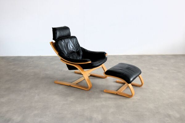 Fauteuil vintage avec ottoman   fauteuil   années 1970   suédois