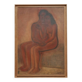 Peinture de couple nu, années 1970.