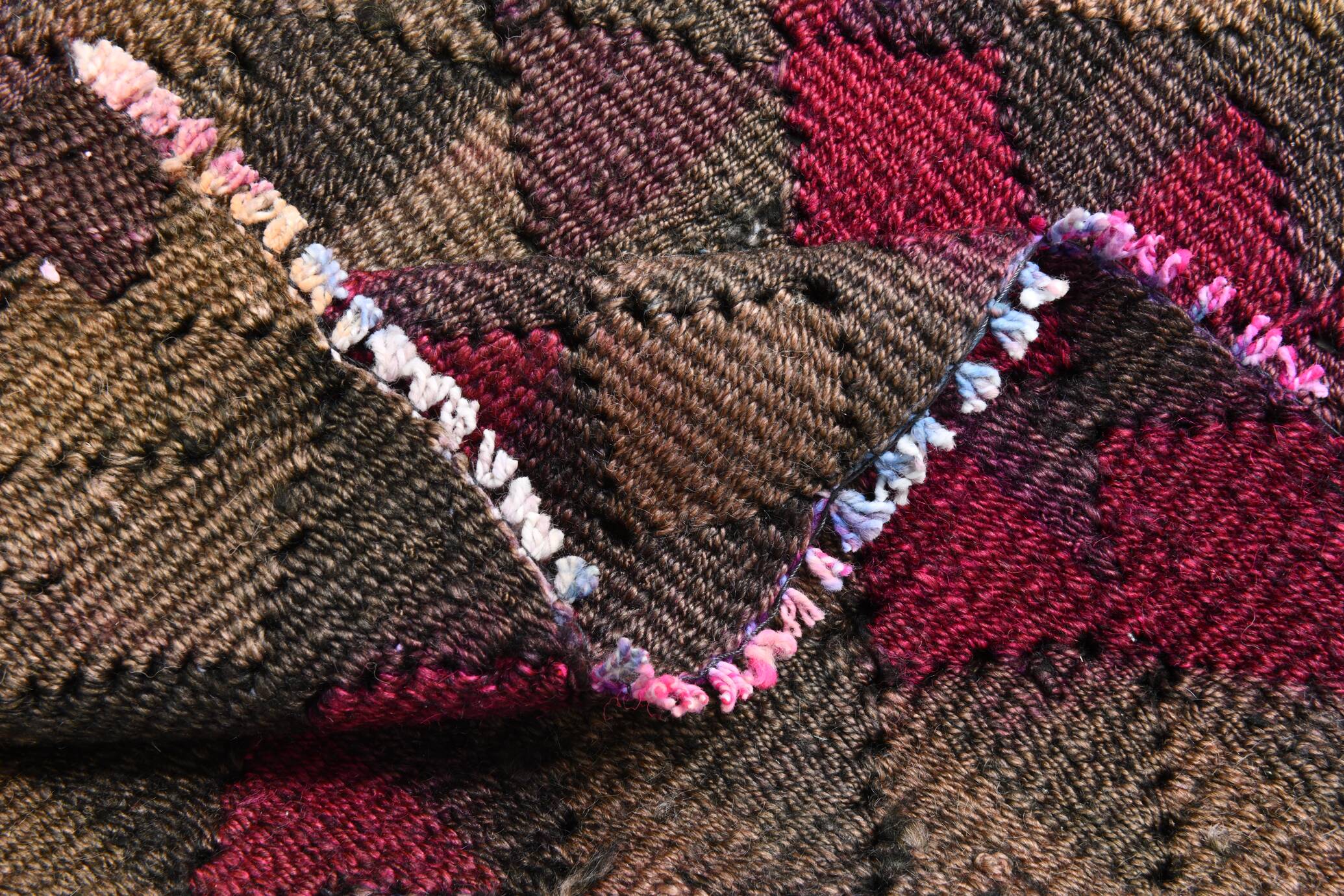 Burgundy Geometric Tribal Kilim Runner Rug, 80x342Cm