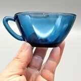 5 tasses et soucoupes Vereco vintage en verre bleu France